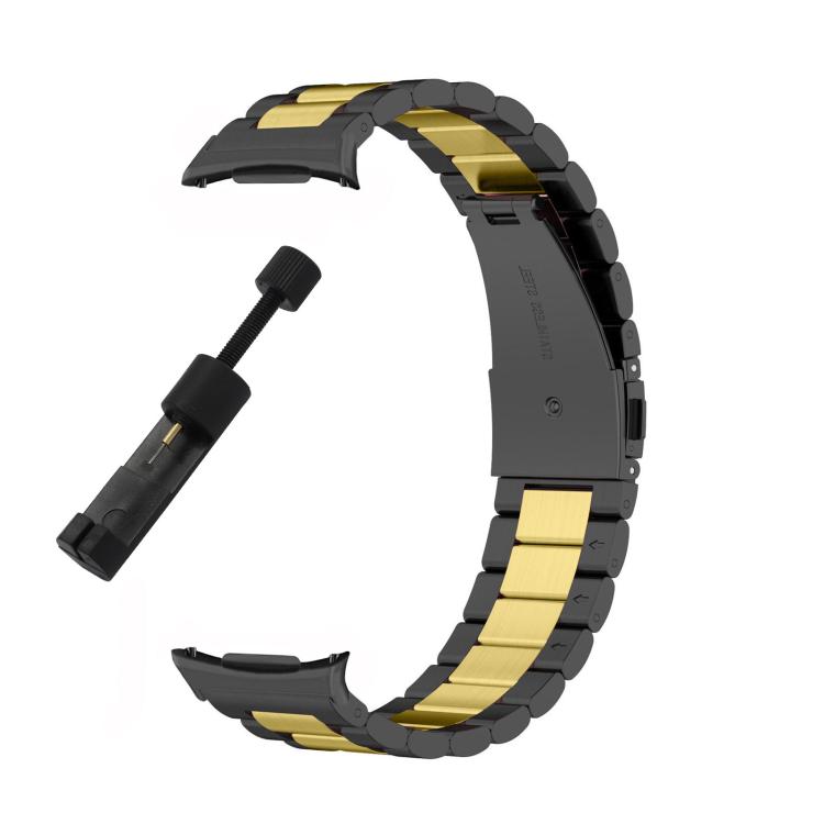 For Samsung Galaxy Watch8 / Watch8 Classic Three Beads Stainless Steel Watch Band with Removal Tool(Black Gold) - Watch Bands by buy2fix | Online Shopping UK | buy2fix