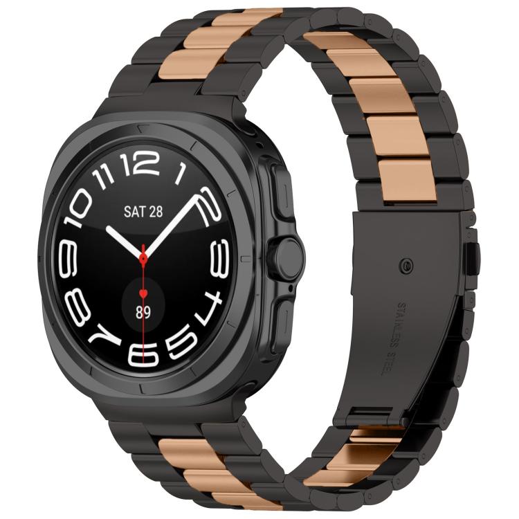 For Samsung Galaxy Watch8 / Watch8 Classic Three Beads Stainless Steel Watch Band with Removal Tool(Black Rose Gold) - Watch Bands by buy2fix | Online Shopping UK | buy2fix