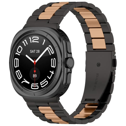 For Samsung Galaxy Watch8 / Watch8 Classic Three Beads Stainless Steel Watch Band with Removal Tool(Black Rose Gold) - Watch Bands by buy2fix | Online Shopping UK | buy2fix