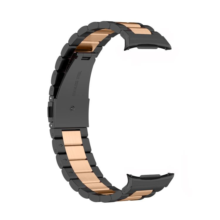 For Samsung Galaxy Watch8 / Watch8 Classic Three Beads Stainless Steel Watch Band with Removal Tool(Black Rose Gold) - Watch Bands by buy2fix | Online Shopping UK | buy2fix