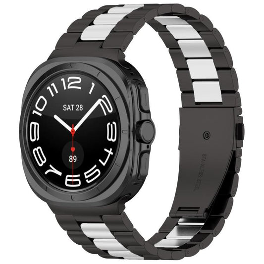 For Samsung Galaxy Watch8 / Watch8 Classic Three Beads Stainless Steel Watch Band with Removal Tool(Black Silver) - Watch Bands by buy2fix | Online Shopping UK | buy2fix