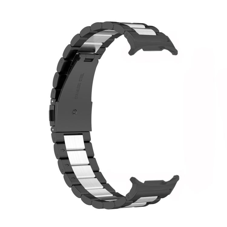 For Samsung Galaxy Watch8 / Watch8 Classic Three Beads Stainless Steel Watch Band with Removal Tool(Black Silver) - Watch Bands by buy2fix | Online Shopping UK | buy2fix