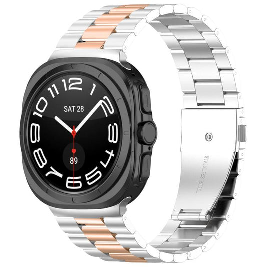 For Samsung Galaxy Watch8 / Watch8 Classic Three Beads Stainless Steel Watch Band with Removal Tool(Silver Rose Gold) - Watch Bands by buy2fix | Online Shopping UK | buy2fix