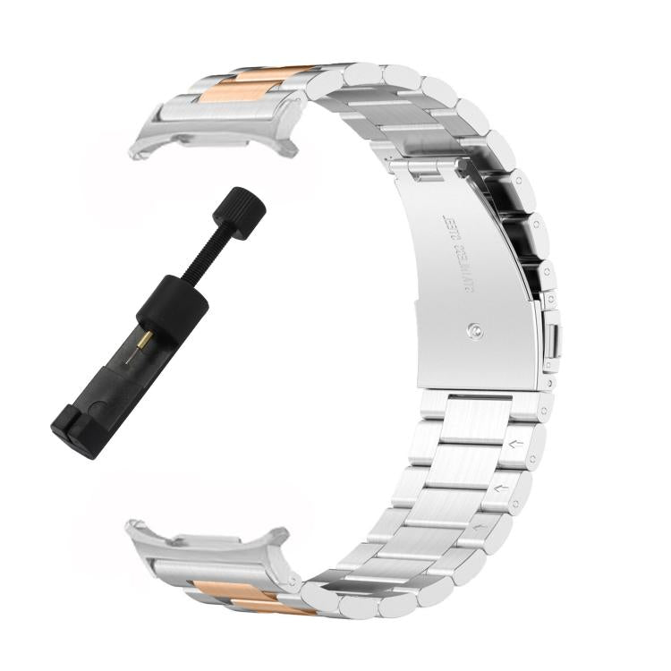 For Samsung Galaxy Watch8 / Watch8 Classic Three Beads Stainless Steel Watch Band with Removal Tool(Silver Rose Gold) - Watch Bands by buy2fix | Online Shopping UK | buy2fix