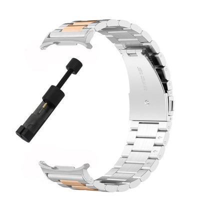 For Samsung Galaxy Watch8 / Watch8 Classic Three Beads Stainless Steel Watch Band with Removal Tool(Silver Rose Gold) - Watch Bands by buy2fix | Online Shopping UK | buy2fix