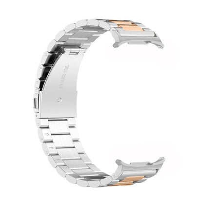 For Samsung Galaxy Watch8 / Watch8 Classic Three Beads Stainless Steel Watch Band with Removal Tool(Silver Rose Gold) - Watch Bands by buy2fix | Online Shopping UK | buy2fix