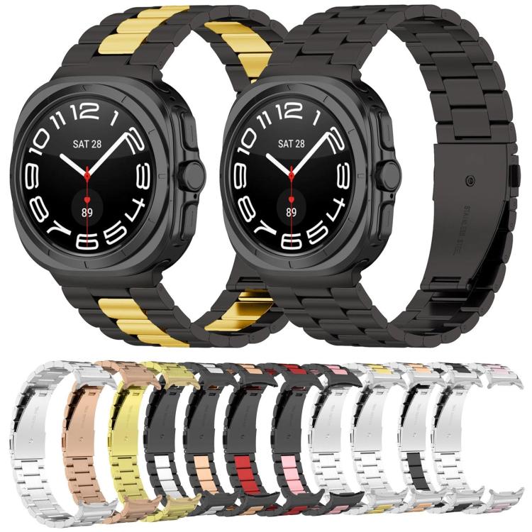 For Samsung Galaxy Watch8 / Watch8 Classic Three Beads Stainless Steel Watch Band with Removal Tool(Black Silver) - Watch Bands by buy2fix | Online Shopping UK | buy2fix