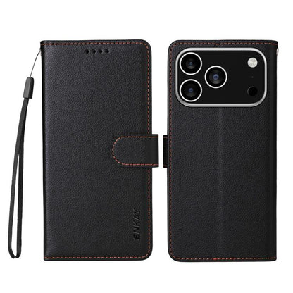 For iPhone 17 Pro Max ENKAY RFID Blocking Wallet Kickstand Litchi Texture Leather Phone Case(Black) - iPhone 17 Pro Max Cases by ENKAY | Online Shopping UK | buy2fix