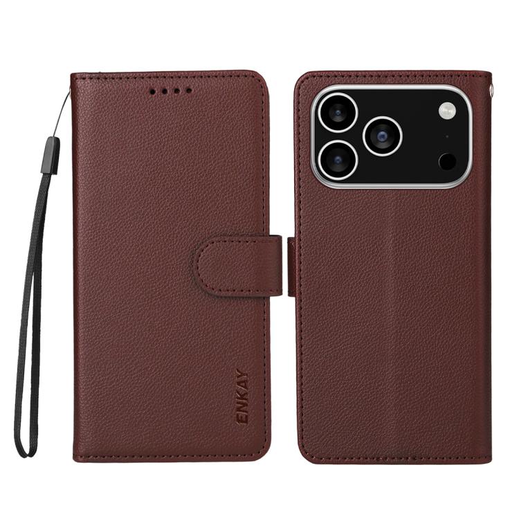 For iPhone 17 Pro Max ENKAY RFID Blocking Wallet Kickstand Litchi Texture Leather Phone Case(Brown) - iPhone 17 Pro Max Cases by ENKAY | Online Shopping UK | buy2fix