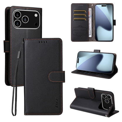 For iPhone 17 Pro ENKAY RFID Blocking Wallet Kickstand Litchi Texture Leather Phone Case(Black) - iPhone 17 Pro Cases by ENKAY | Online Shopping UK | buy2fix