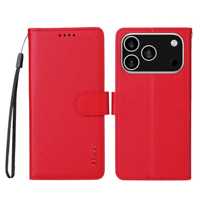 For iPhone 17 Pro ENKAY RFID Blocking Wallet Kickstand Litchi Texture Leather Phone Case(Red) - iPhone 17 Pro Cases by ENKAY | Online Shopping UK | buy2fix