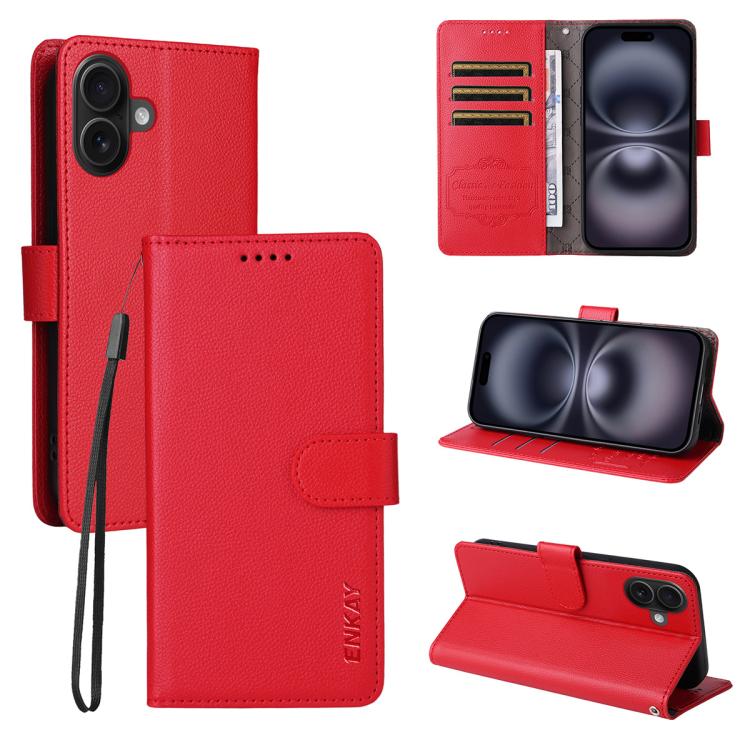 For iPhone 17 ENKAY RFID Blocking Wallet Kickstand Litchi Texture Leather Phone Case(Red) - iPhone 17 Cases by ENKAY | Online Shopping UK | buy2fix
