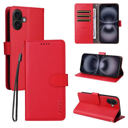 For iPhone 17 ENKAY RFID Blocking Wallet Kickstand Litchi Texture Leather Phone Case(Red) - iPhone 17 Cases by ENKAY | Online Shopping UK | buy2fix