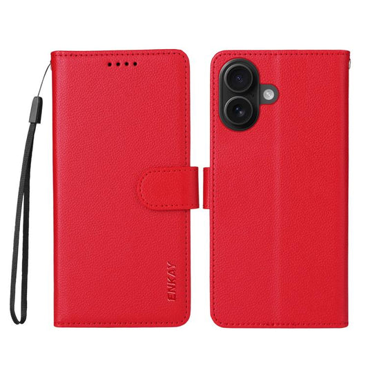 For iPhone 17 ENKAY RFID Blocking Wallet Kickstand Litchi Texture Leather Phone Case(Red) - iPhone 17 Cases by ENKAY | Online Shopping UK | buy2fix