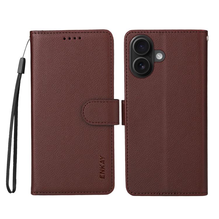 For iPhone 17 ENKAY RFID Blocking Wallet Kickstand Litchi Texture Leather Phone Case(Brown) - iPhone 17 Cases by ENKAY | Online Shopping UK | buy2fix