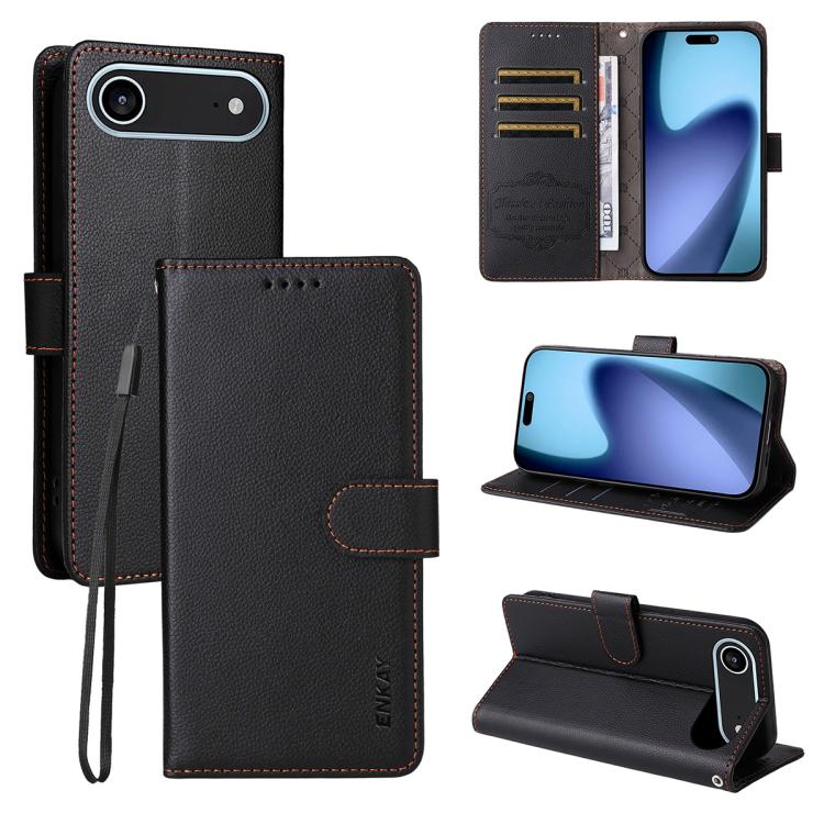 For iPhone 17 Air ENKAY RFID Blocking Wallet Kickstand Litchi Texture Leather Phone Case(Black) - iPhone 17 Air Cases by ENKAY | Online Shopping UK | buy2fix
