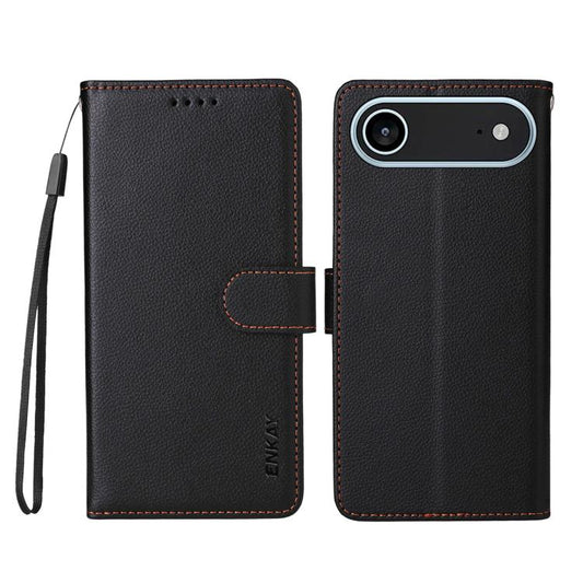 For iPhone 17 Air ENKAY RFID Blocking Wallet Kickstand Litchi Texture Leather Phone Case(Black) - iPhone 17 Air Cases by ENKAY | Online Shopping UK | buy2fix