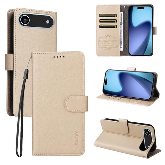 For iPhone Air ENKAY RFID Blocking Wallet Kickstand Litchi Texture Leather Phone Case(Beige) - iPhone Air Cases by ENKAY | Online Shopping UK | buy2fix