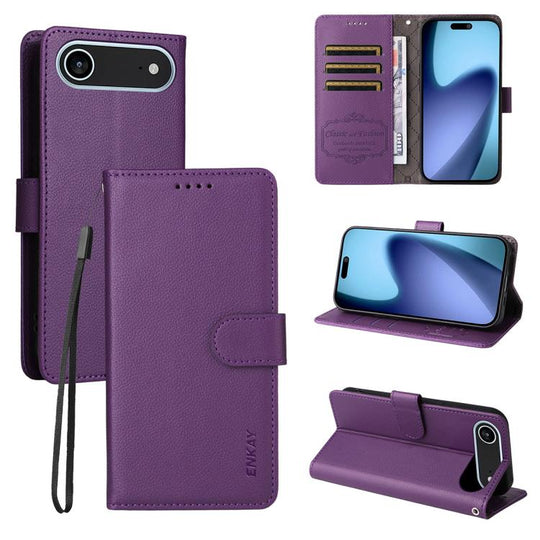 For iPhone Air ENKAY RFID Blocking Wallet Kickstand Litchi Texture Leather Phone Case(Purple)