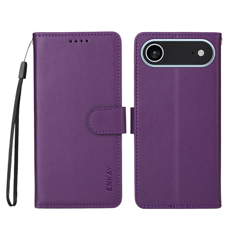 For iPhone 17 Air ENKAY RFID Blocking Wallet Kickstand Litchi Texture Leather Phone Case(Purple) - iPhone 17 Air Cases by ENKAY | Online Shopping UK | buy2fix