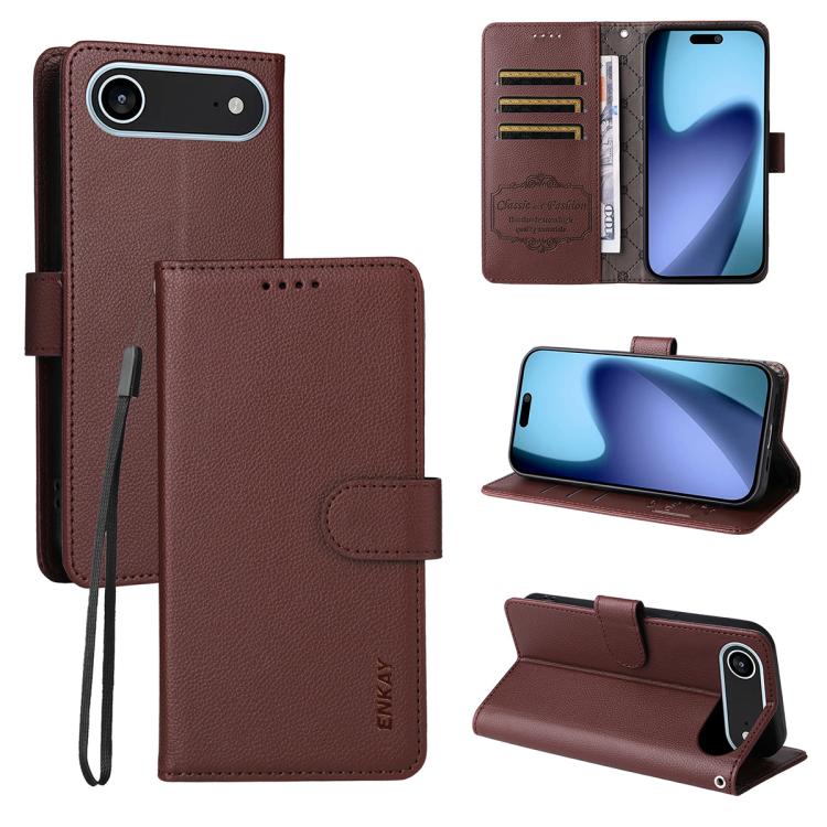 For iPhone 17 Air ENKAY RFID Blocking Wallet Kickstand Litchi Texture Leather Phone Case(Brown) - iPhone 17 Air Cases by ENKAY | Online Shopping UK | buy2fix