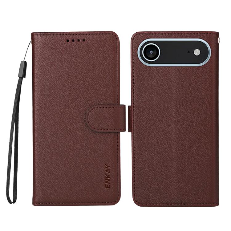 For iPhone 17 Air ENKAY RFID Blocking Wallet Kickstand Litchi Texture Leather Phone Case(Brown) - iPhone 17 Air Cases by ENKAY | Online Shopping UK | buy2fix
