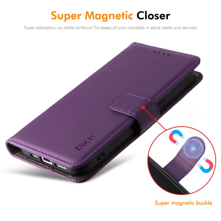 For iPhone 16 Plus ENKAY RFID Blocking Wallet Kickstand Litchi Texture Leather Phone Case(Brown) - iPhone 16 Plus Cases by ENKAY | Online Shopping UK | buy2fix