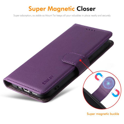For iPhone 16 Plus ENKAY RFID Blocking Wallet Kickstand Litchi Texture Leather Phone Case(Brown) - iPhone 16 Plus Cases by ENKAY | Online Shopping UK | buy2fix