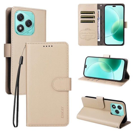 For Honor 400 Lite ENKAY RFID Blocking Wallet Kickstand Litchi Texture Leather Phone Case(Beige)