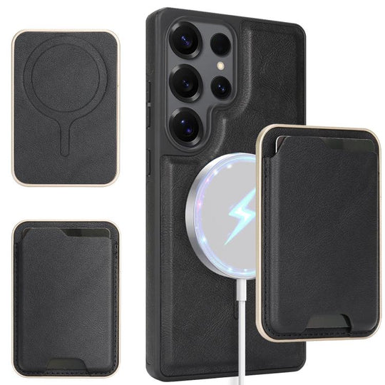 For Samsung Galaxy S24 Ultra 5G Kalebol Slim MagSafe Ring Magnetic Card Bag Side Sticker Leather Phone Case(Black)
