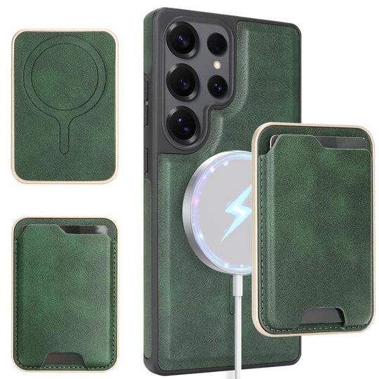 For Samsung Galaxy S24 Ultra 5G Kalebol Slim MagSafe Ring Magnetic Card Bag Side Sticker Leather Phone Case(Green)