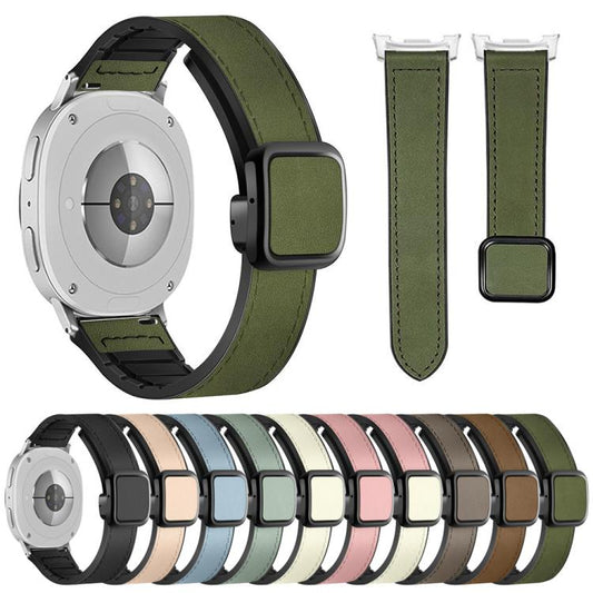 For Samsung Galaxy Watch8 / Watch8 Classic Square Magnetic Buckle Leather Skin Silicone Watch Band(Crazy Horse Dark Brown) - Watch Bands by buy2fix | Online Shopping UK | buy2fix