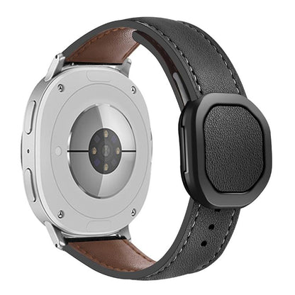 For Samsung Galaxy Watch8 / Watch8 Classic Magnetic Fold Genuine Buckle Leather Watch Band(Black) - Watch Bands by buy2fix | Online Shopping UK | buy2fix