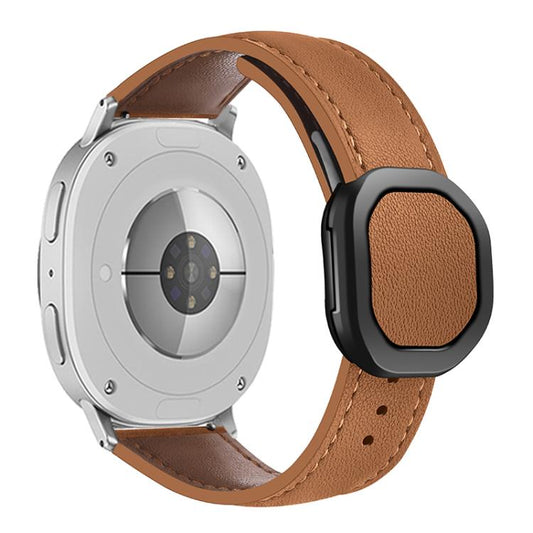 For Samsung Galaxy Watch8 / Watch8 Classic Magnetic Fold Genuine Buckle Leather Watch Band(Brown) - Watch Bands by buy2fix | Online Shopping UK | buy2fix