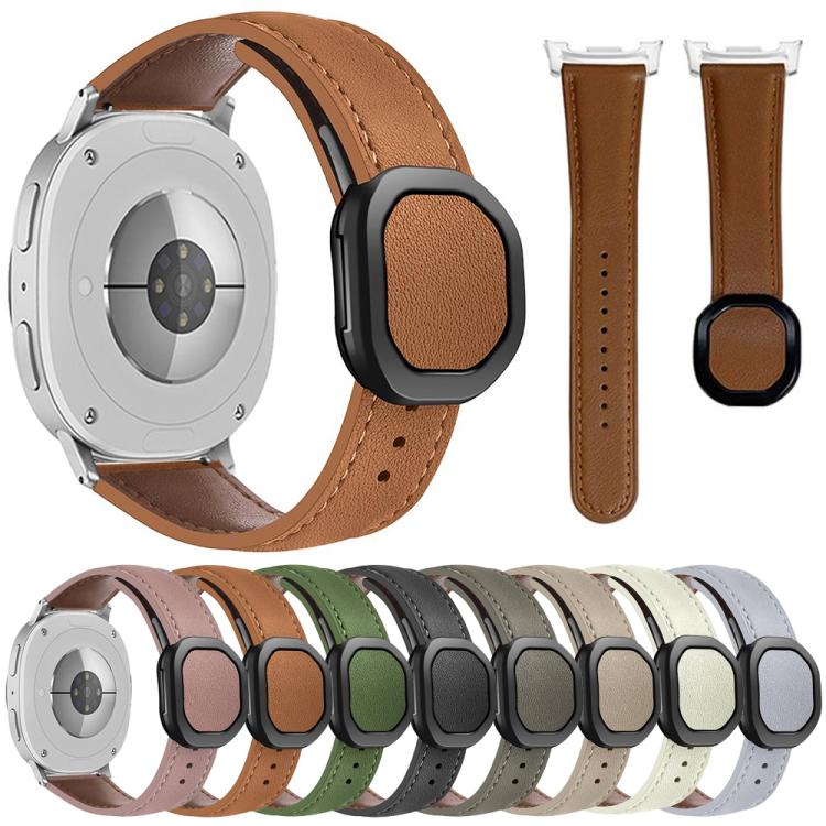 For Samsung Galaxy Watch8 / Watch8 Classic Magnetic Fold Genuine Buckle Leather Watch Band(Bean Paste) - Watch Bands by buy2fix | Online Shopping UK | buy2fix