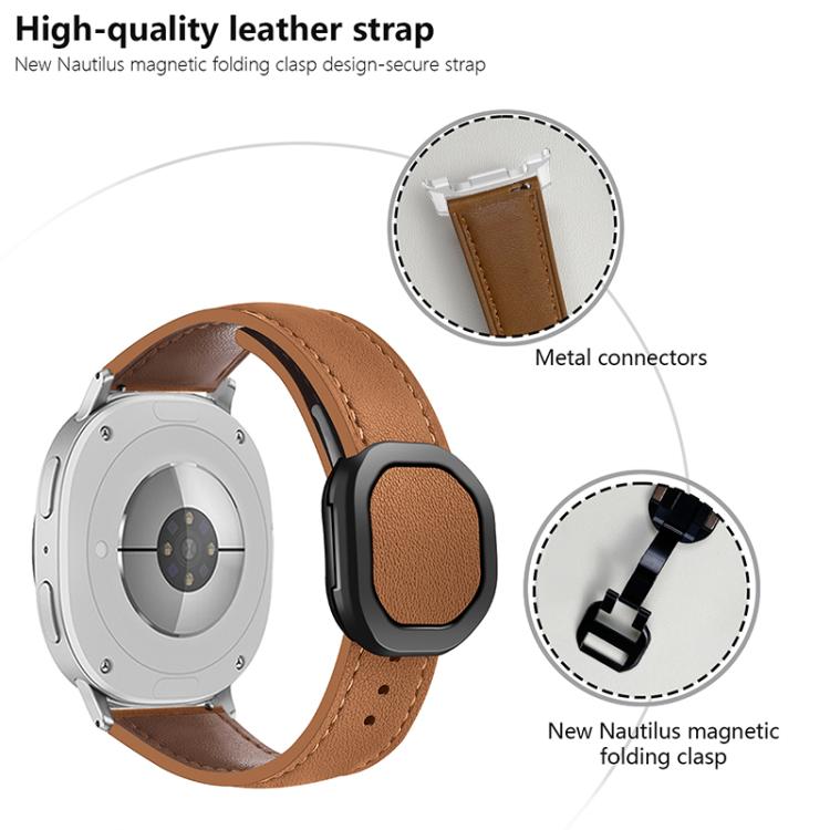 For Samsung Galaxy Watch8 / Watch8 Classic Magnetic Fold Genuine Buckle Leather Watch Band(Bean Paste) - Watch Bands by buy2fix | Online Shopping UK | buy2fix