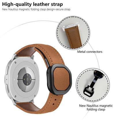 For Samsung Galaxy Watch8 / Watch8 Classic Magnetic Fold Genuine Buckle Leather Watch Band(Brown) - Watch Bands by buy2fix | Online Shopping UK | buy2fix