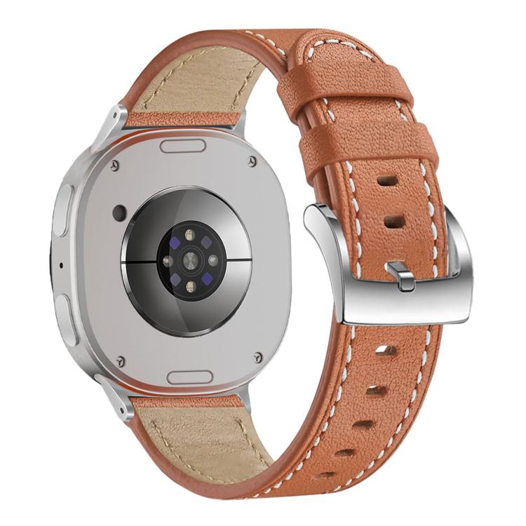 For Samsung Galaxy Watch8 / Watch8 Classic Round Tail Square Buckle Leather Watch Band(Brown) - Watch Bands by buy2fix | Online Shopping UK | buy2fix