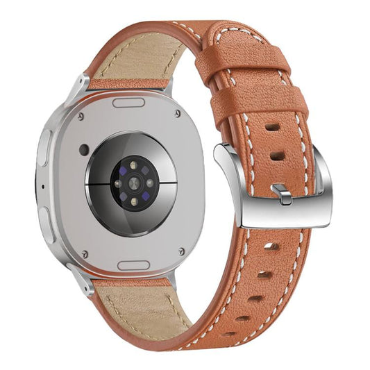 For Samsung Galaxy Watch8 / Watch8 Classic Round Tail Square Buckle Leather Watch Band(Brown) - Watch Bands by buy2fix | Online Shopping UK | buy2fix