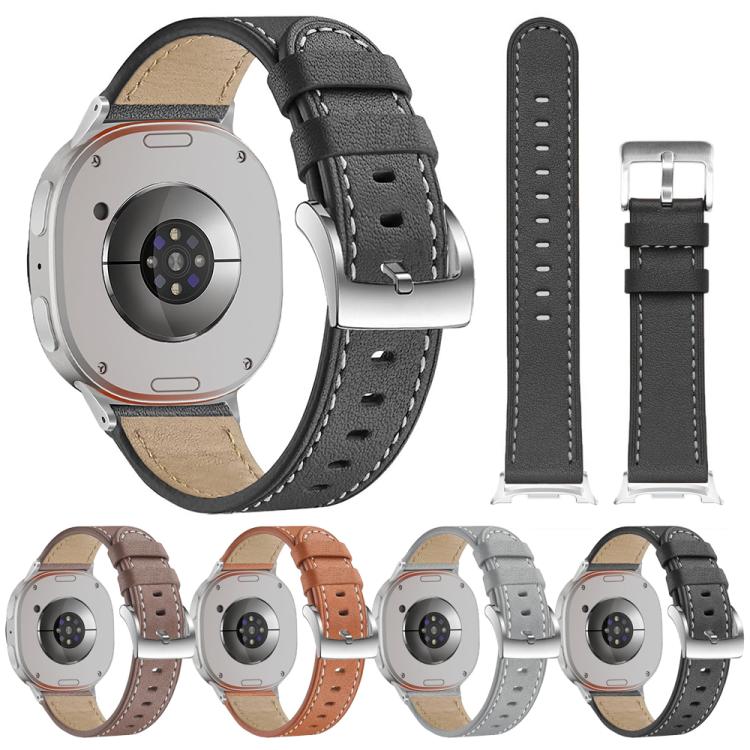 For Samsung Galaxy Watch8 / Watch8 Classic Round Tail Square Buckle Leather Watch Band(Cocoa) - Watch Bands by buy2fix | Online Shopping UK | buy2fix