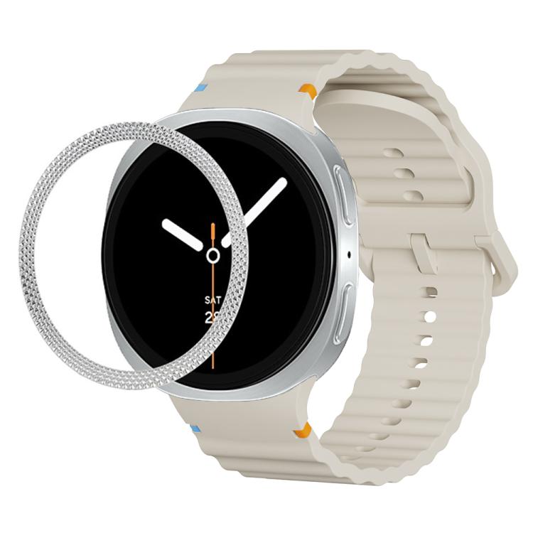 For Samsung Galaxy Watch8 40mm Rhombic Texture Bezel and Wavy Grain Stitched Color Buckle Silicone Watch Band(Beige Silver) - Watch Bands by buy2fix | Online Shopping UK | buy2fix