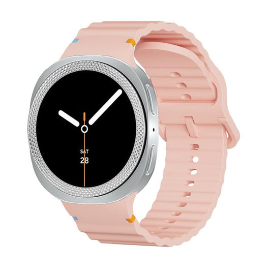 For Samsung Galaxy Watch8 40mm Rhombic Texture Bezel and Wavy Grain Stitched Color Buckle Silicone Watch Band(Pink Silver) - Watch Bands by buy2fix | Online Shopping UK | buy2fix