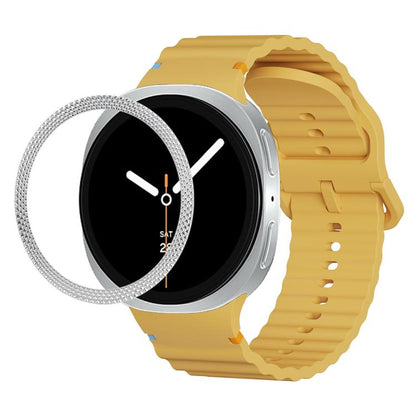 For Samsung Galaxy Watch8 40mm Rhombic Texture Bezel and Wavy Grain Stitched Color Buckle Silicone Watch Band(Yellow Silver) - Watch Bands by buy2fix | Online Shopping UK | buy2fix