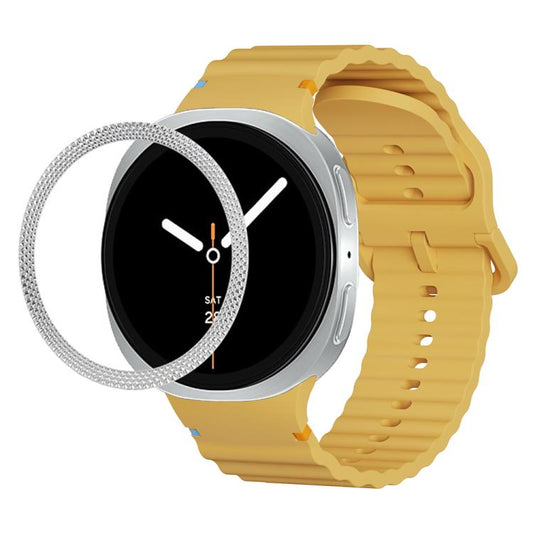 For Samsung Galaxy Watch8 40mm Rhombic Texture Bezel and Wavy Grain Stitched Color Buckle Silicone Watch Band(Yellow Silver) - Watch Bands by buy2fix | Online Shopping UK | buy2fix