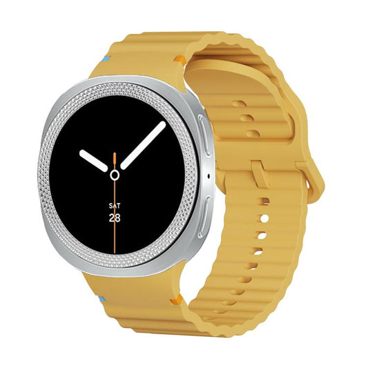 For Samsung Galaxy Watch8 40mm Rhombic Texture Bezel and Wavy Grain Stitched Color Buckle Silicone Watch Band(Yellow Silver) - Watch Bands by buy2fix | Online Shopping UK | buy2fix