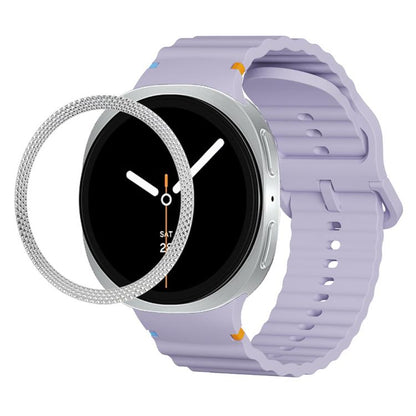 For Samsung Galaxy Watch8 40mm Rhombic Texture Bezel and Wavy Grain Stitched Color Buckle Silicone Watch Band(Purple Silver) - Watch Bands by buy2fix | Online Shopping UK | buy2fix