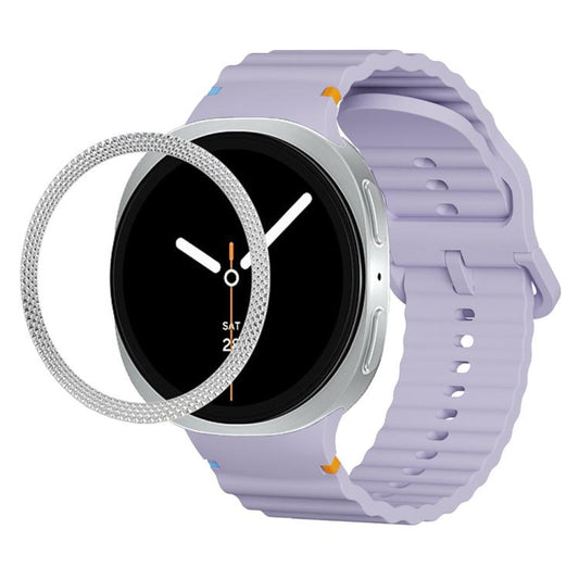 For Samsung Galaxy Watch8 40mm Rhombic Texture Bezel and Wavy Grain Stitched Color Buckle Silicone Watch Band(Purple Silver) - Watch Bands by buy2fix | Online Shopping UK | buy2fix