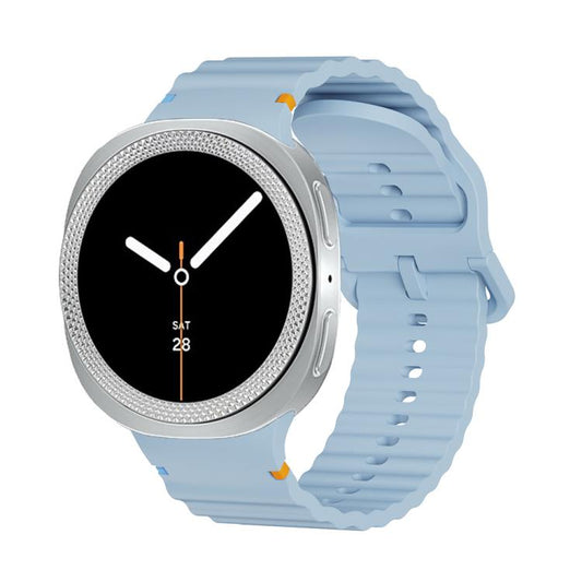 For Samsung Galaxy Watch8 40mm Rhombic Texture Bezel and Wavy Grain Stitched Color Buckle Silicone Watch Band(Light Blue Silver) - Watch Bands by buy2fix | Online Shopping UK | buy2fix
