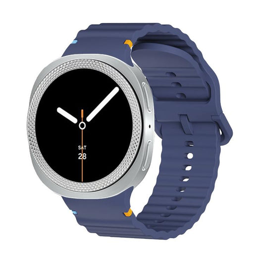 For Samsung Galaxy Watch8 40mm Rhombic Texture Bezel and Wavy Grain Stitched Color Buckle Silicone Watch Band(Midnight Blue Silver) - Watch Bands by buy2fix | Online Shopping UK | buy2fix