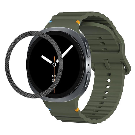 For Samsung Galaxy Watch8 40mm Rhombic Texture Bezel and Wavy Grain Stitched Color Buckle Silicone Watch Band(Army Green Black) - Watch Bands by buy2fix | Online Shopping UK | buy2fix